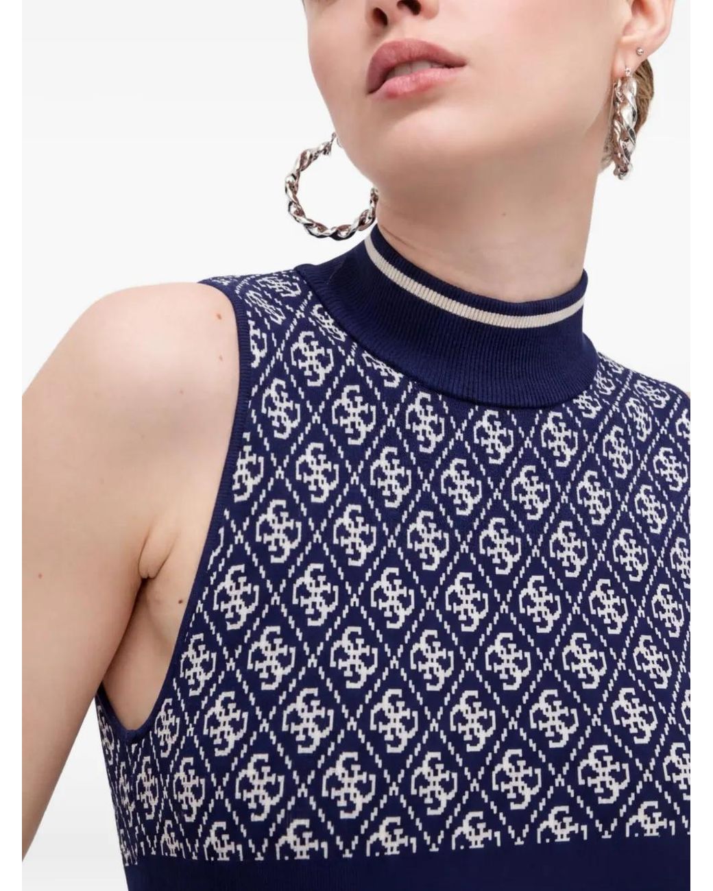 Guess Blue Haut Sans Manches À Motif Monogrammé