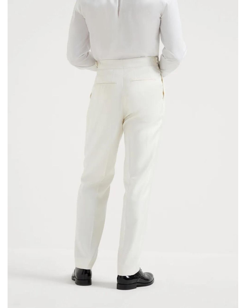 Brunello Cucinelli White Tuxedo Pants for men