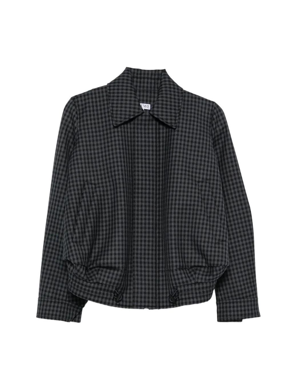 Loewe Black Gingham-Check Leather-Patch Jacket