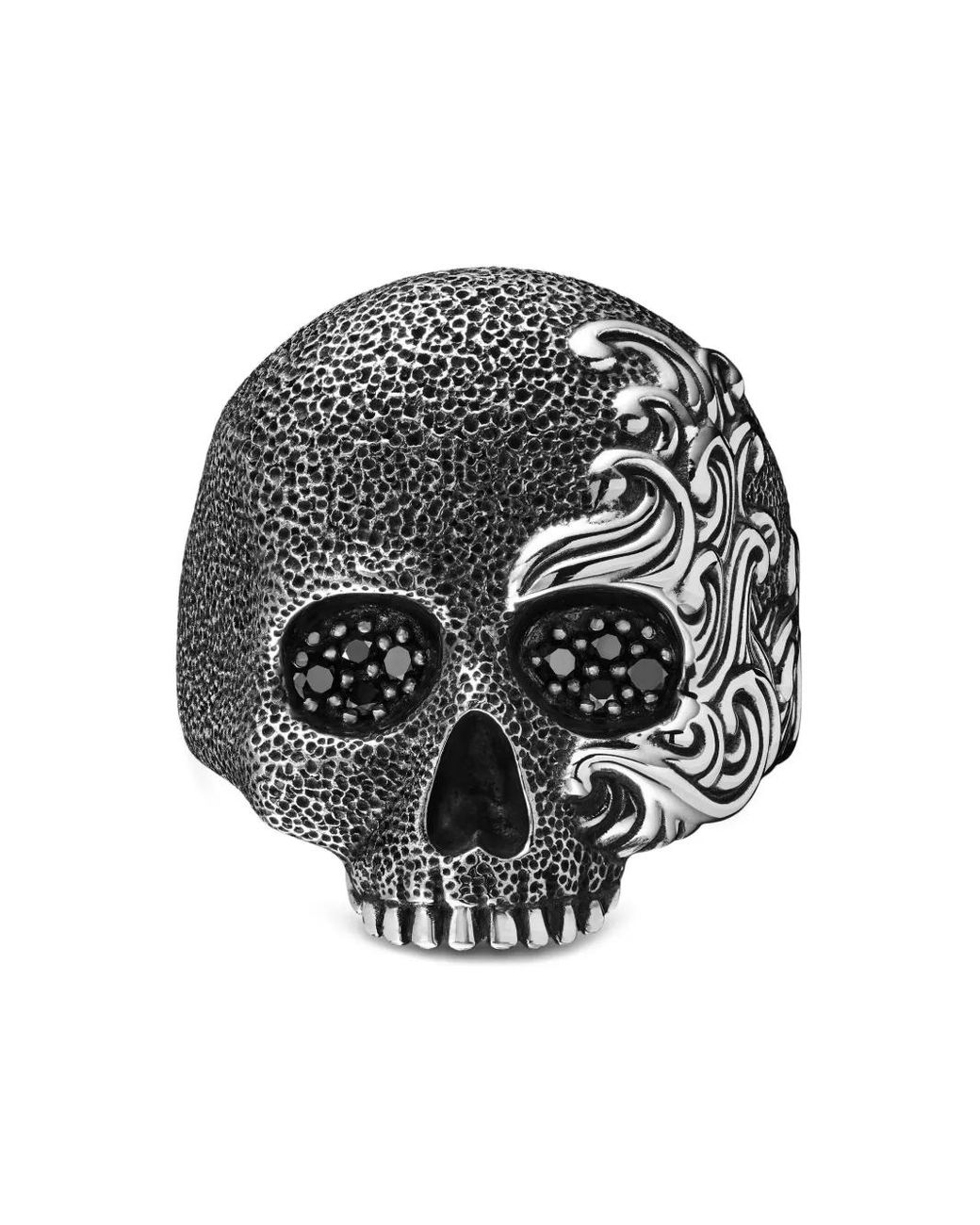 David Yurman Multicolor Sterling Waves Skull Diamond Ring (24Mm) for men