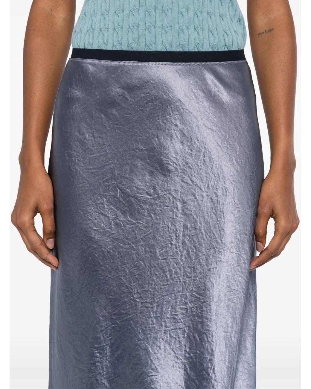 Vince Blue Satin Bias Midi Skirt