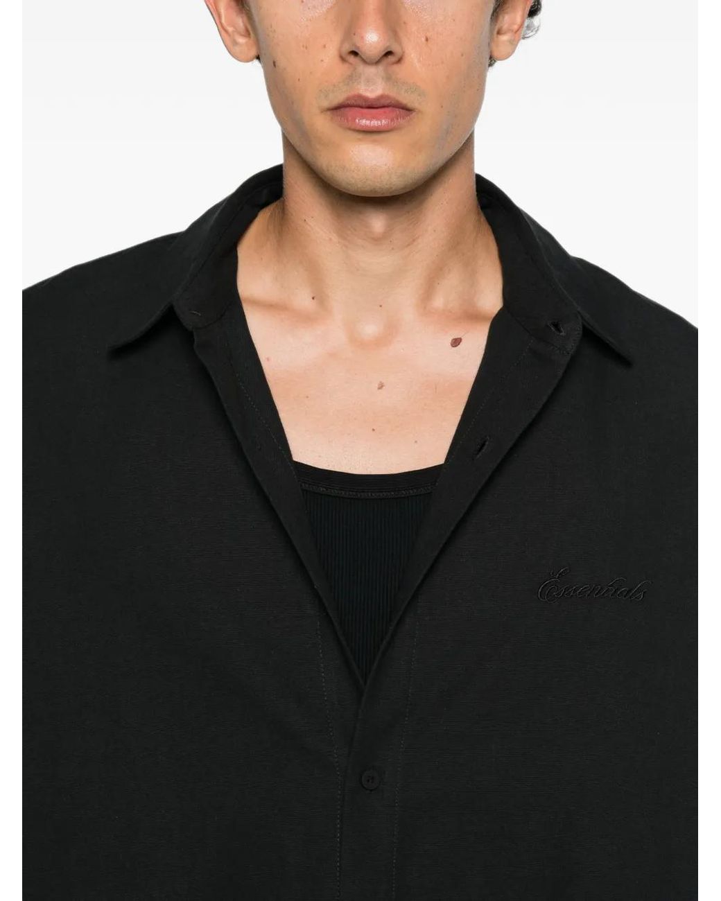 Fear Of God Black Essentials Logo-Embroidered Shirt for men