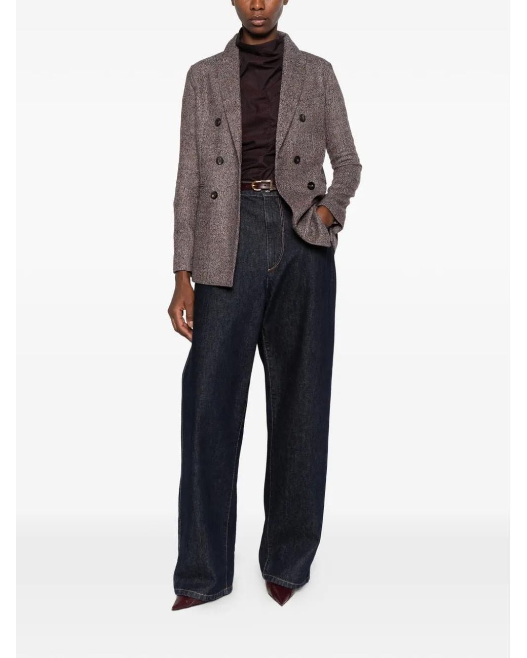Circolo 1901 Blue Double-Breasted Herringbone Blazer