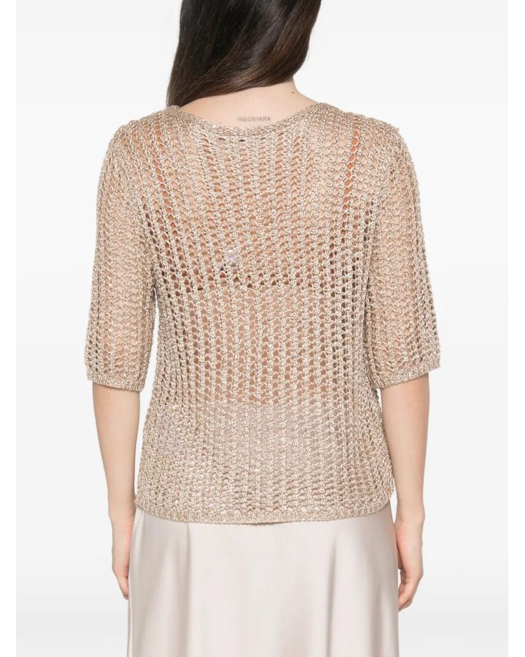 Betty Barclay Natural Open-Knit Sequin-Embellished Top