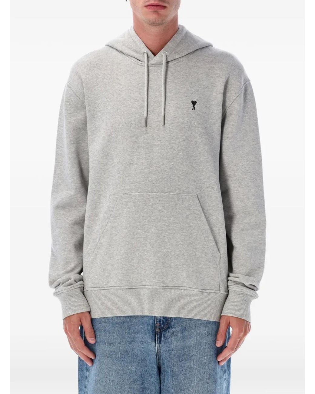 AMI Gray Cotton Hoodie With Ami De Coeur for men