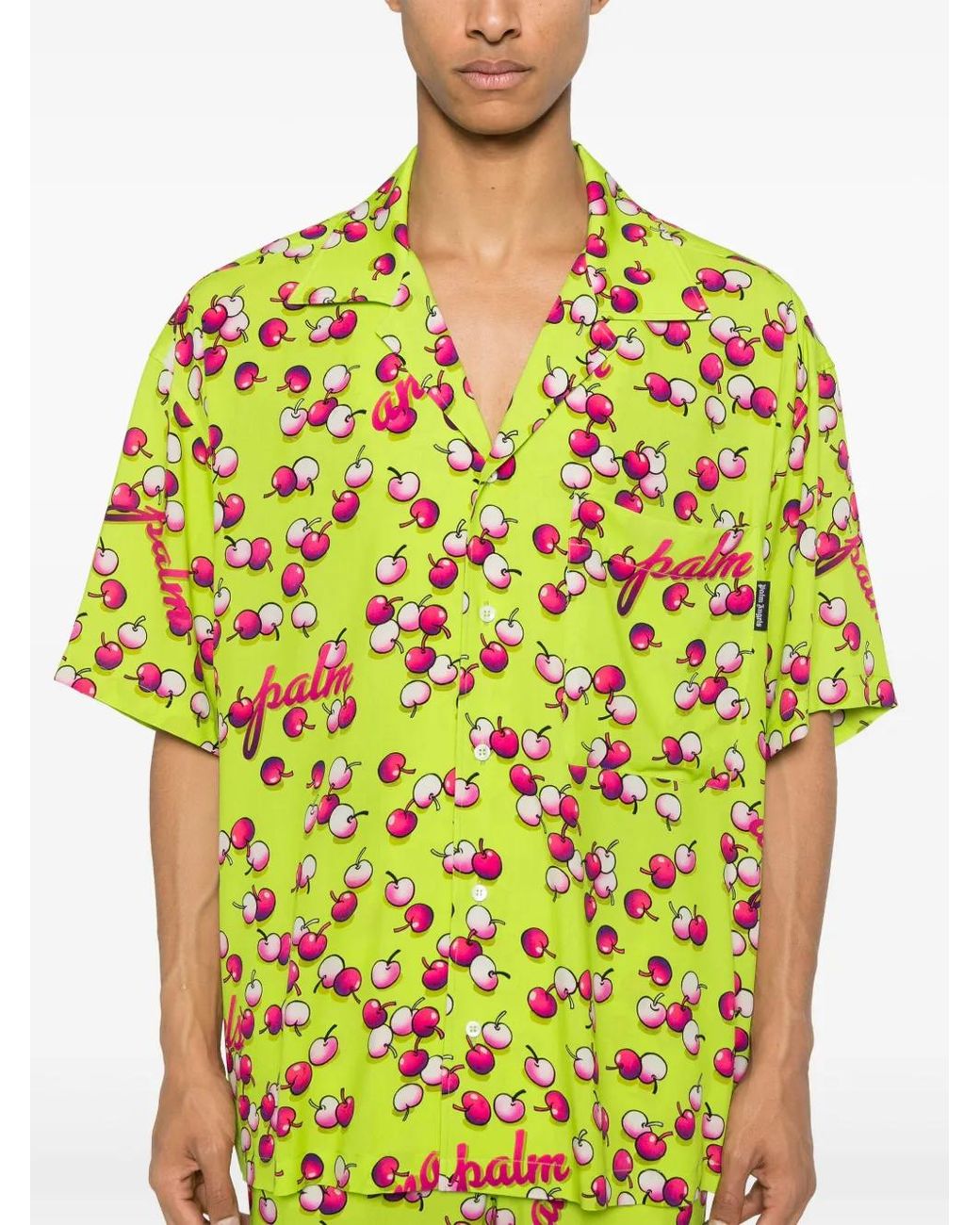 Palm Angels Yellow Cherry-Print Shirt for men