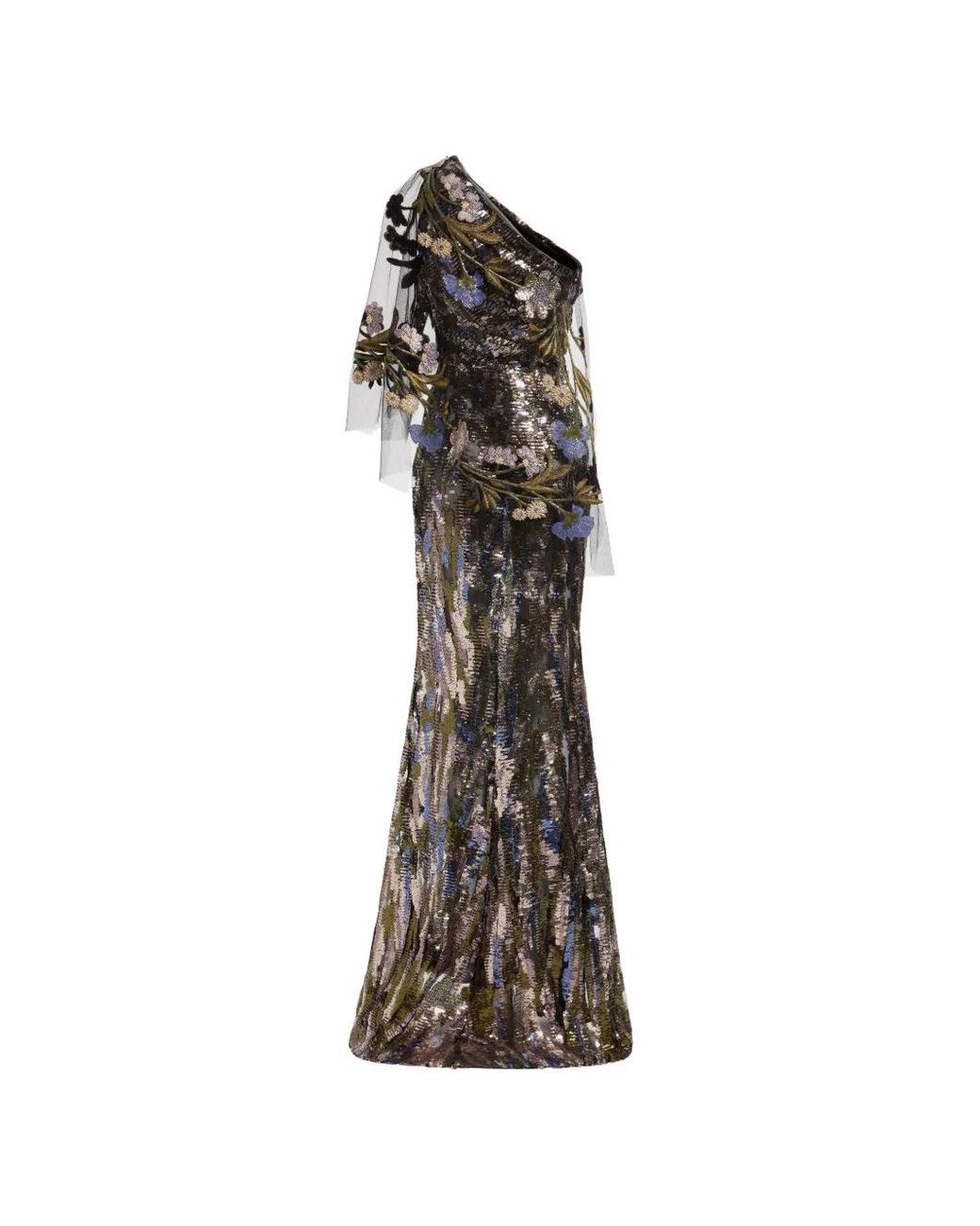 Elie Saab White Sequin-Embellished One-Shoulder Maxi Dress