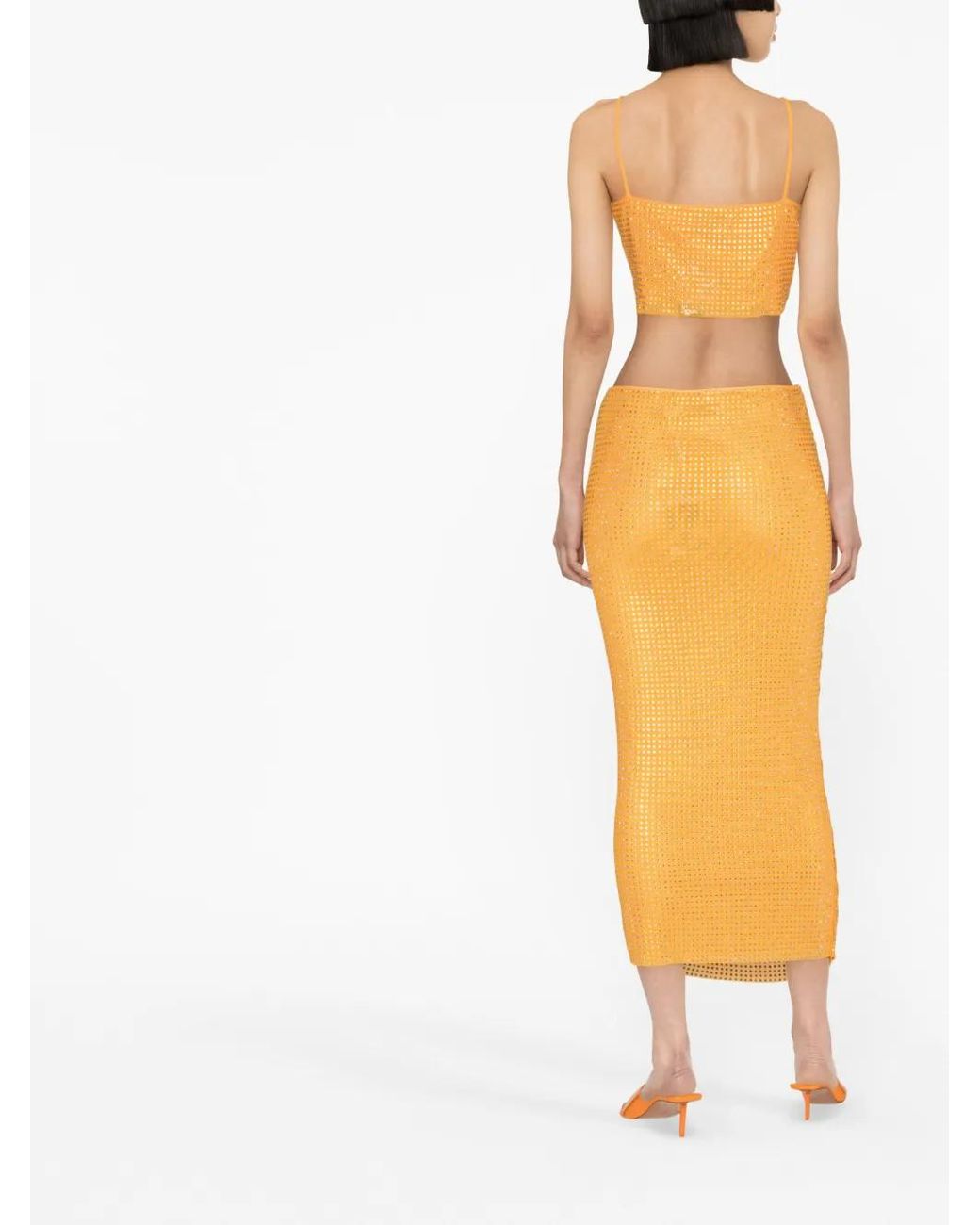 Self-Portrait Orange Crystal-Embellished Crop Top