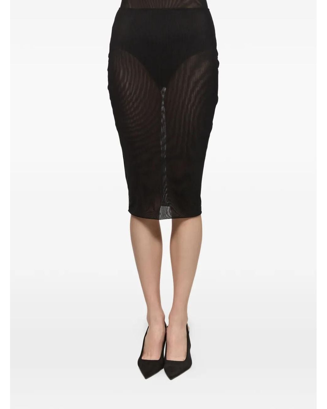 Atu Body Couture Black Jupe Mi-Longue À Effet De Transparence