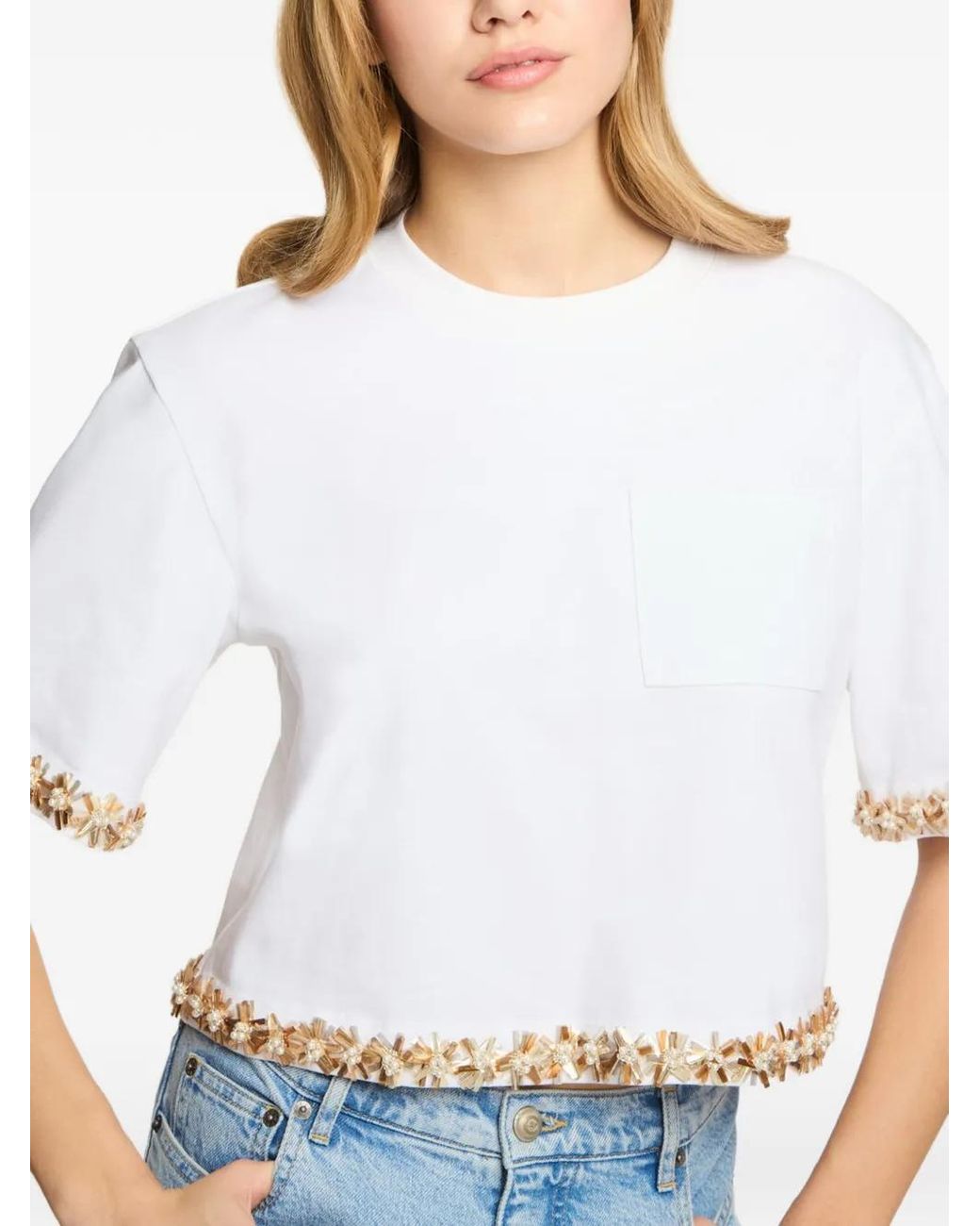 Cinq À Sept White T-Shirt À Fleurs Et À Poche