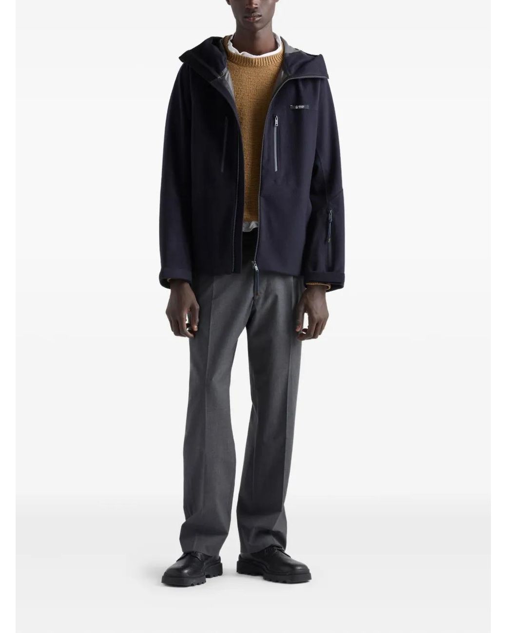 Prada Blue Cashmere-Blend Hooded Jacket for men