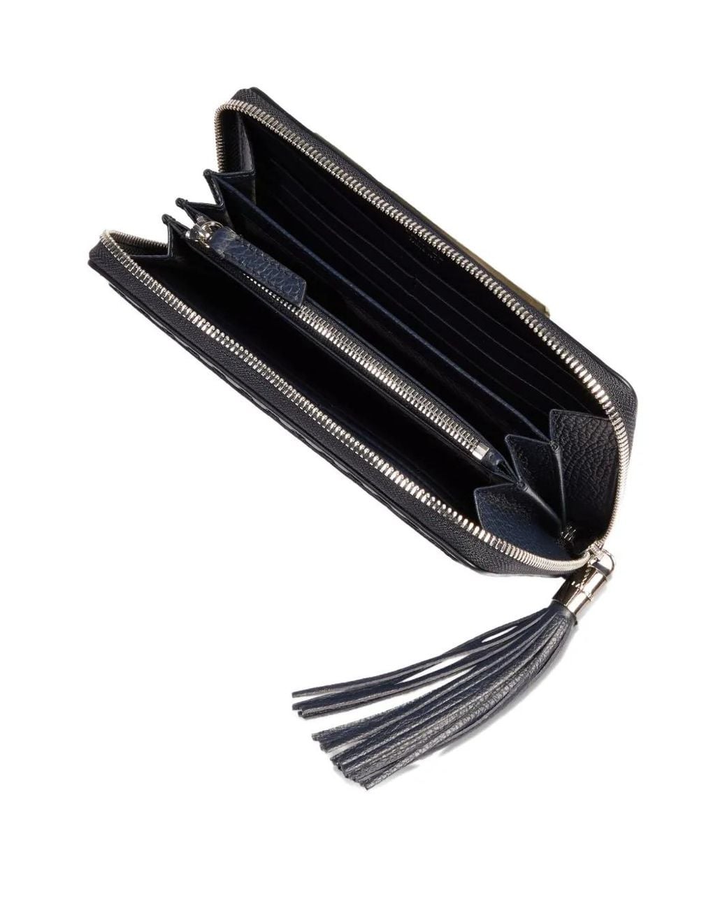 Lancel Blue Tassel Zip-Around Wallet