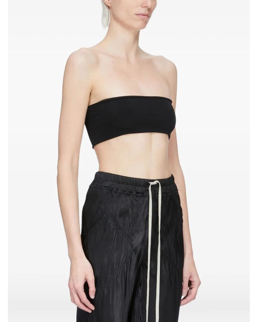 Rick Owens Black Strapless Viscose Bandeau Top With Stretch Fabric