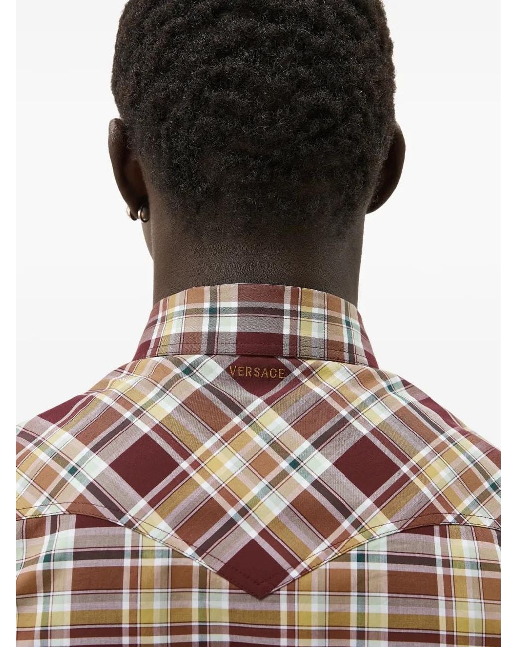Versace Brown Checked Cotton-Poplin Slim Shirt for men