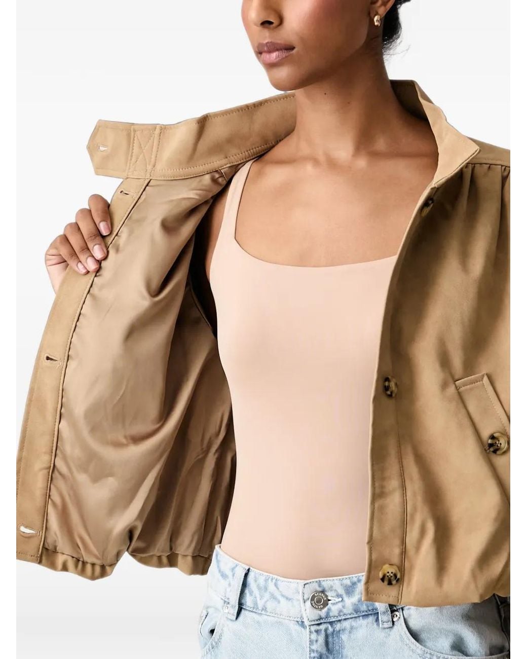Bardot Blue Puff-Sleeve Button-Up Jacket