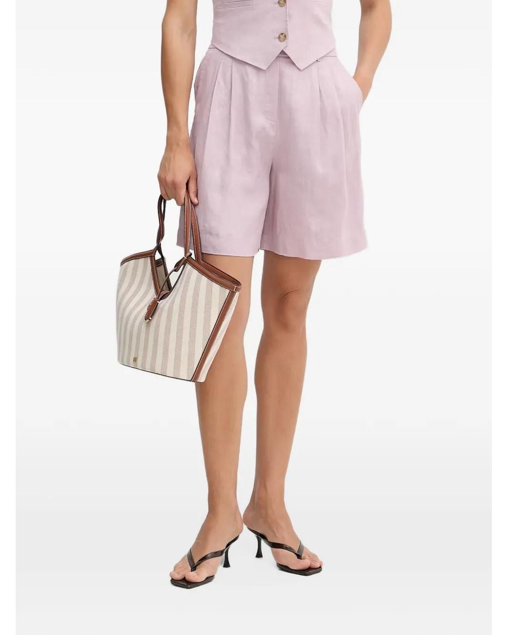 Benetton Pink Pleated Elasticated-Waist Shorts