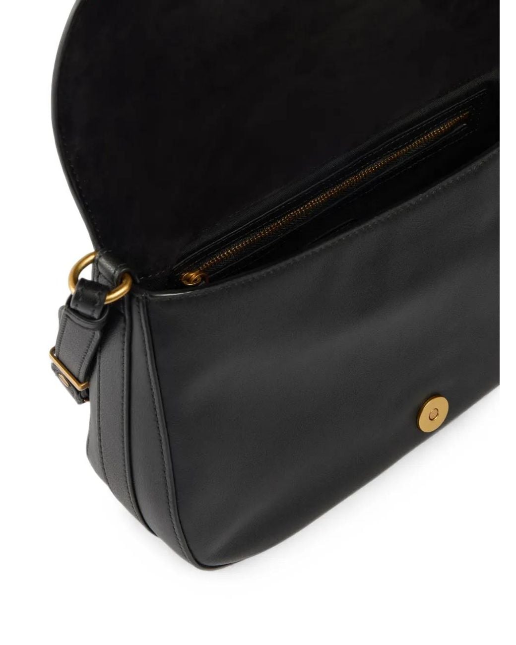 Pinko Black Medium Leather Bag With Love Birds Diamond Cut Buckle