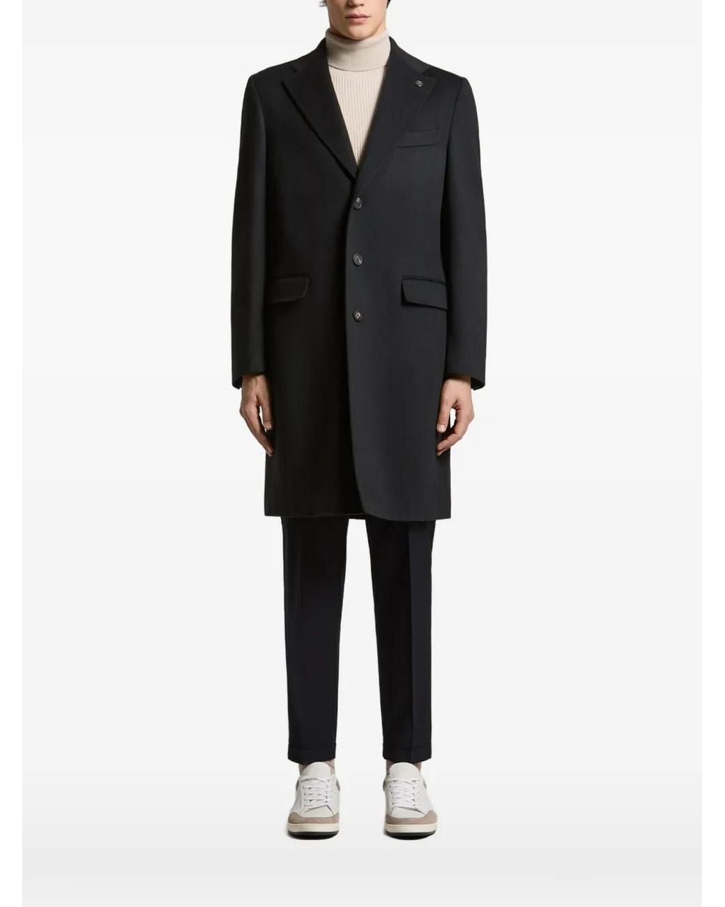 Peserico Black Single-Breasted Notched-Lapels Coat for men