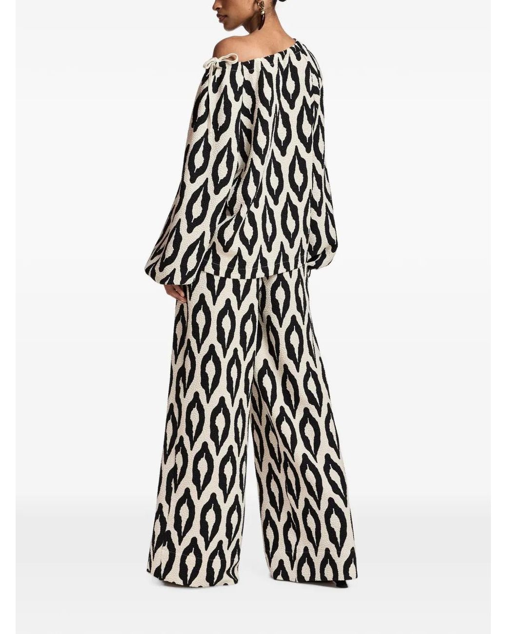 Essentiel Antwerp White Kontent Printed Wide-Leg Trousers