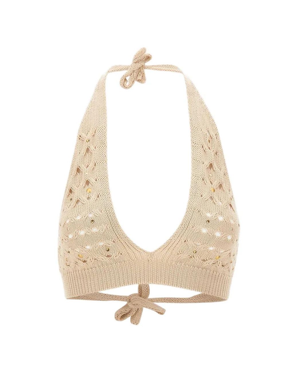 Kangra White Stud-Embellished Open-Knit Top