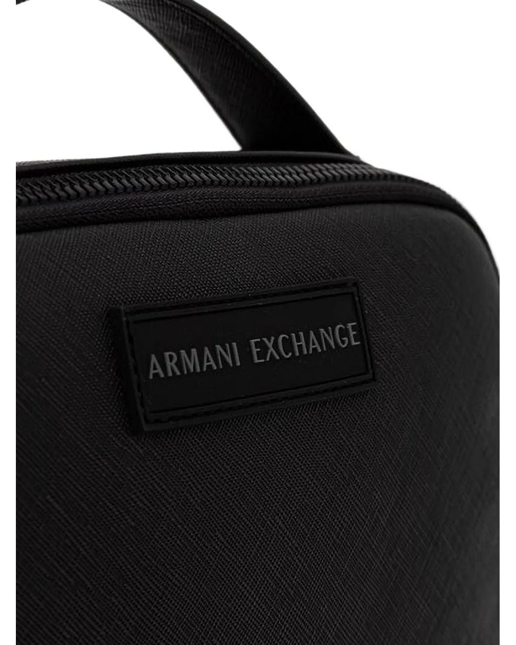 ARMANI EXCHANGE Black Logo-Patch Shoulder Bag for men