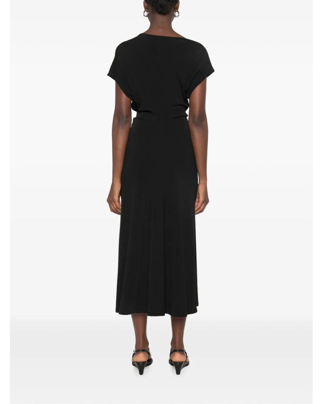 Vince Black Draped-Design Midi Dress