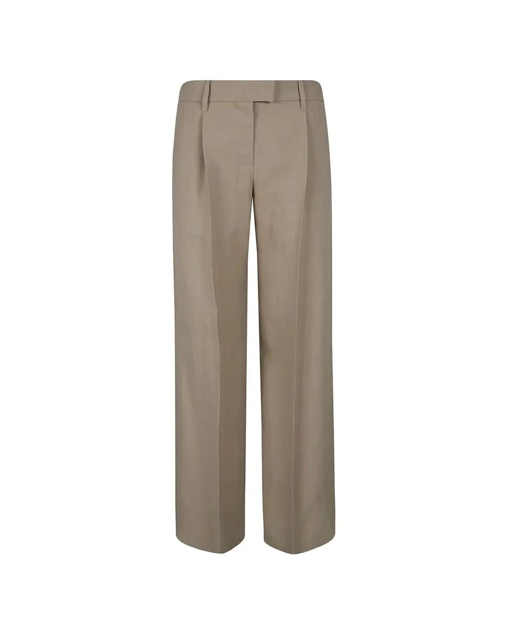Brunello Cucinelli Natural Linen Fluid Twill Loose Pleated Trousers With Monili