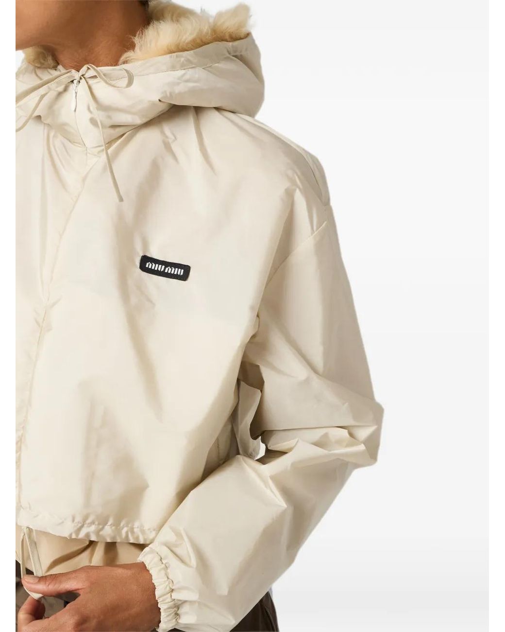 Miu Miu Natural Technical Fabric And Shearling Windbreaker