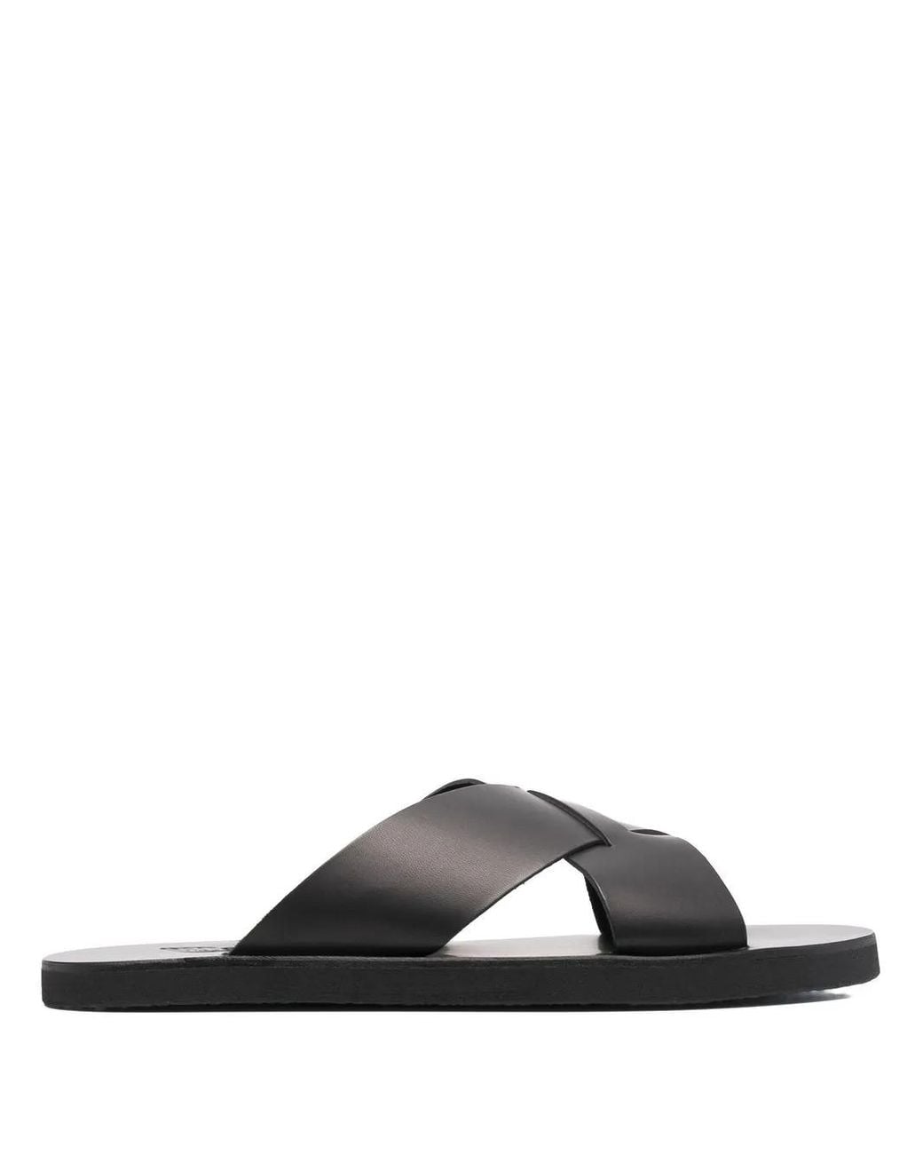 Ancient Greek Sandals Black Bios Cross-Strap Leather Slides for men