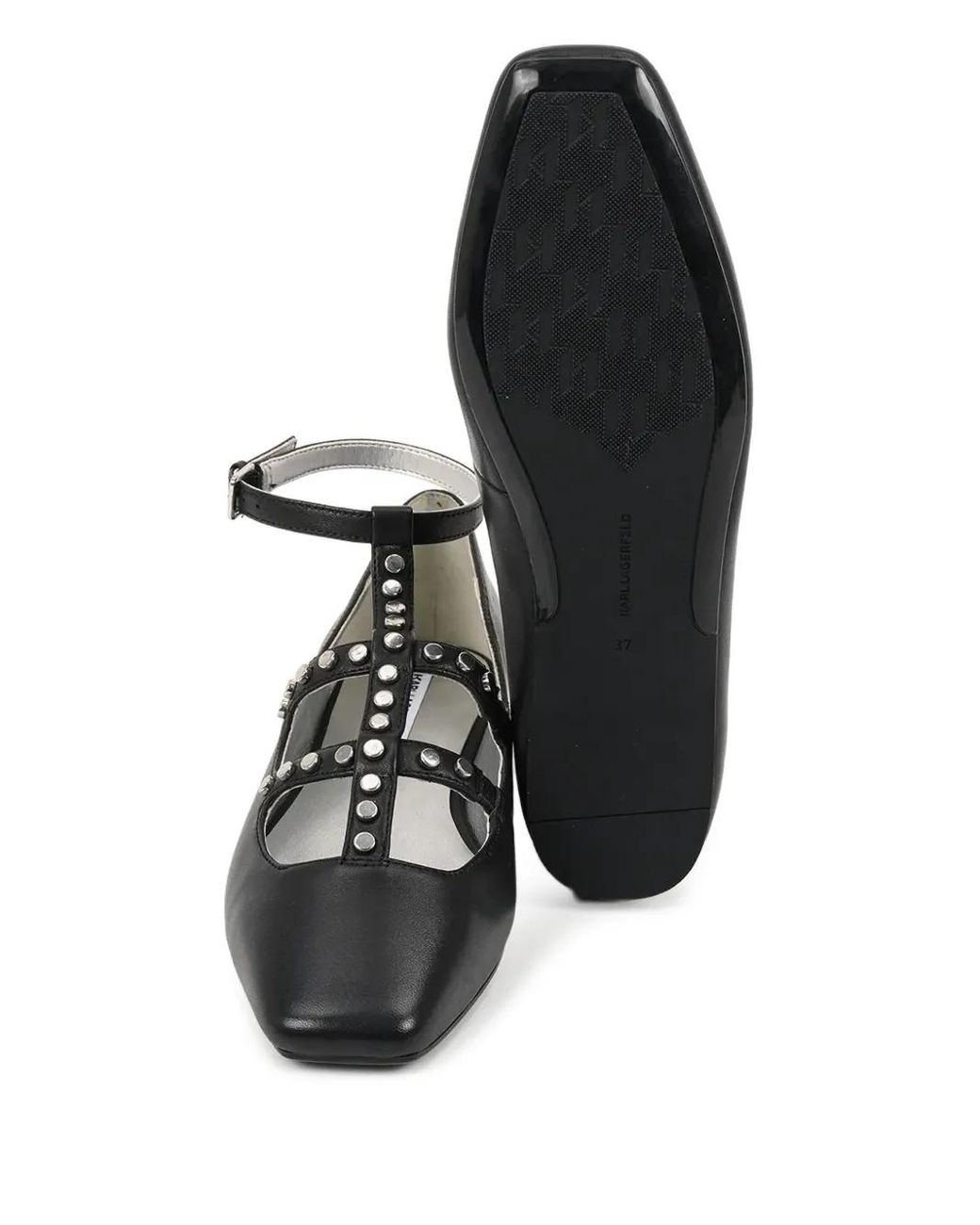 Karl Lagerfeld Black Studded Caged Ballet Flats