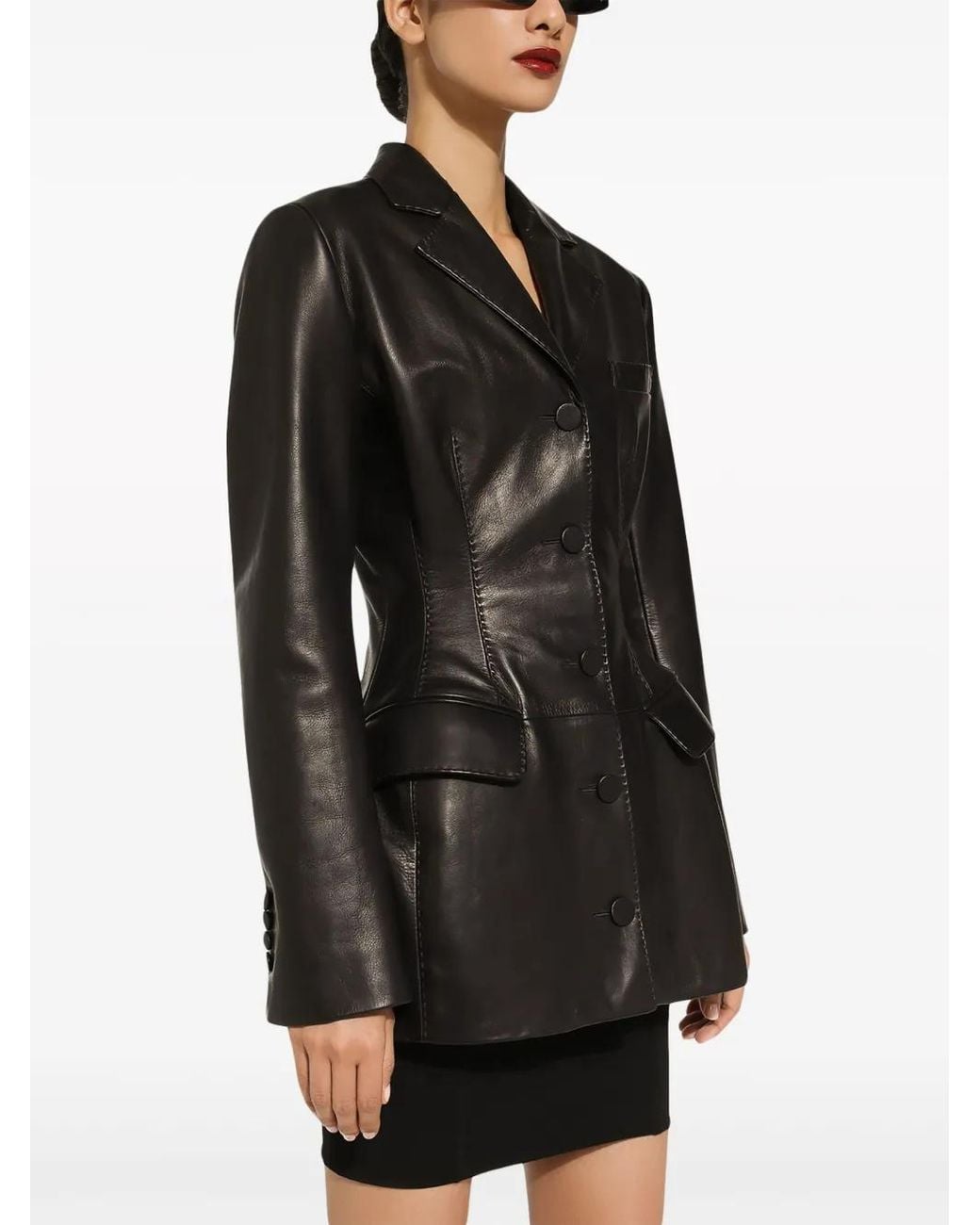 Dolce & Gabbana Black Leather Single Breasted Jacket