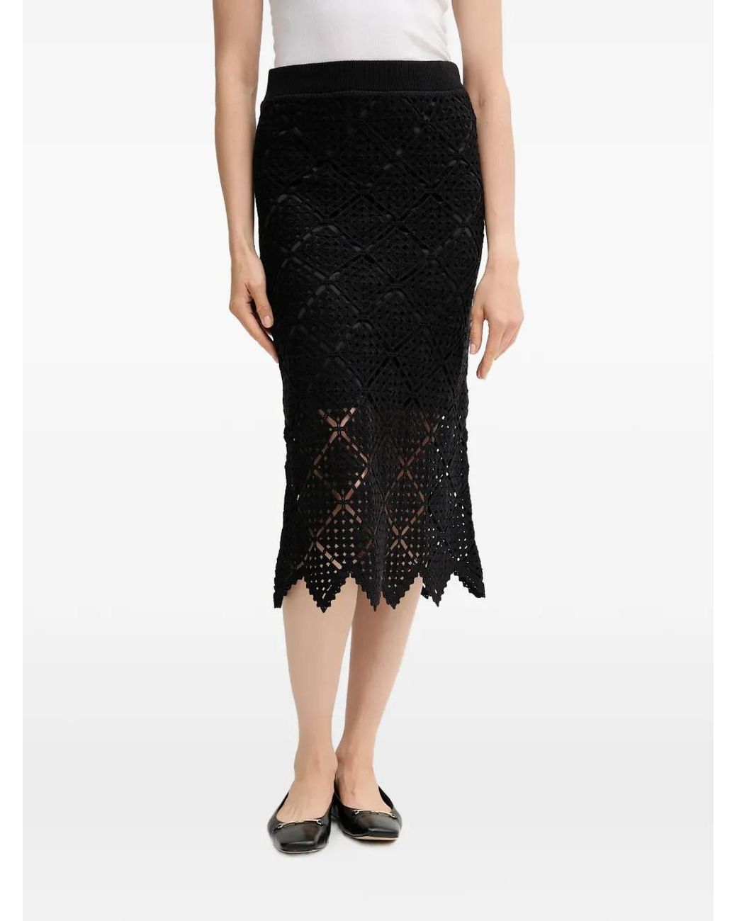 DKNY Black Elasticated-Waistband Mid Skirt