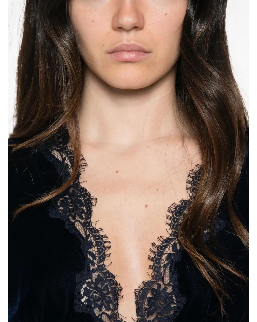 ERMANNO FIRENZE Blue Robe Mi-Longue À Bords En Dentelle