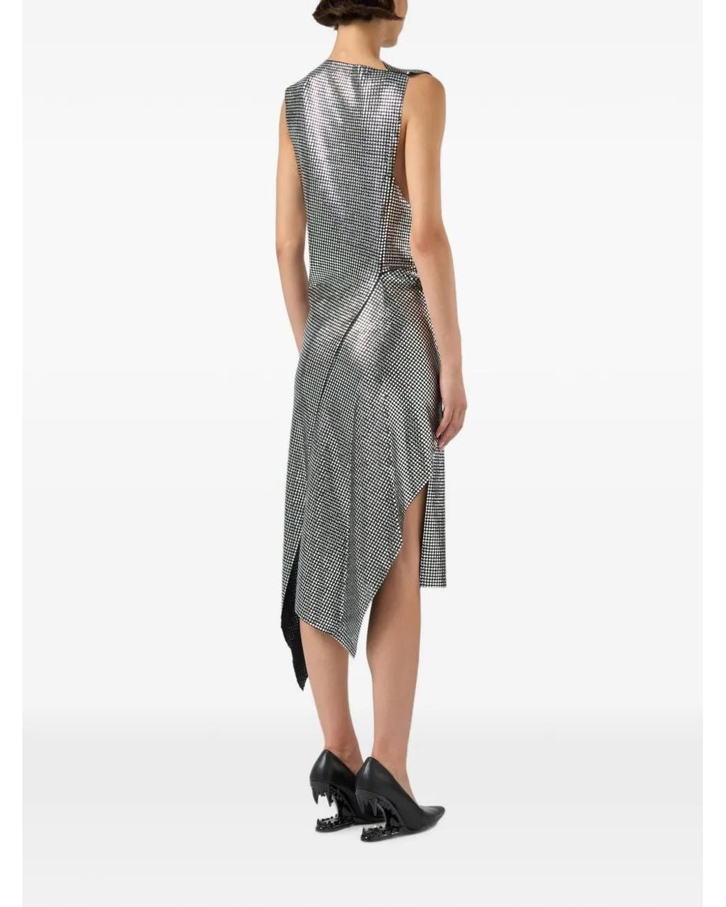 Gcds Gray Asymmetric Draped Midi Dress
