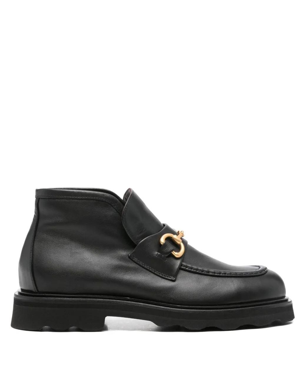 Pomme D ́Or Black Horsebit Leather Ankle Boots