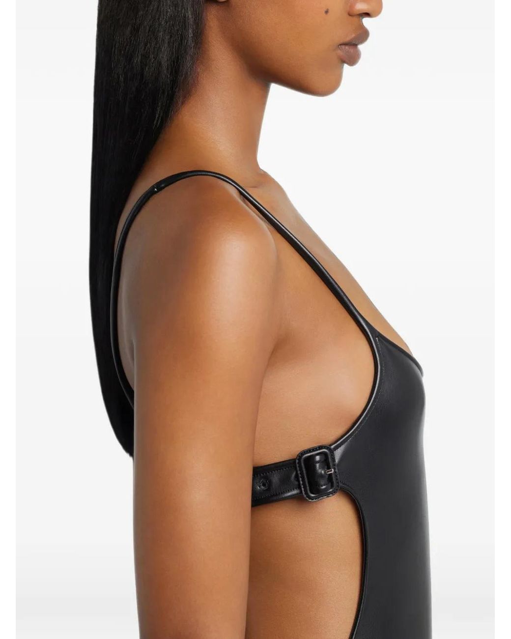 Courreges Black Buckle Cut-Out Bodysuit