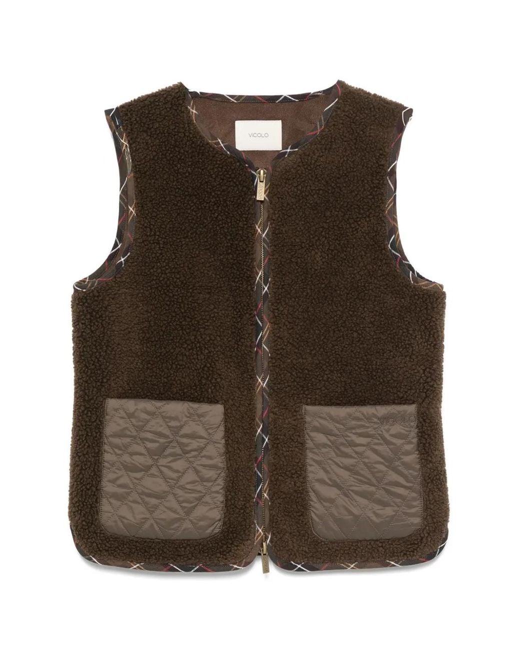 ViCOLO Brown Quilted-Pocket Teddy-Texture Gilet