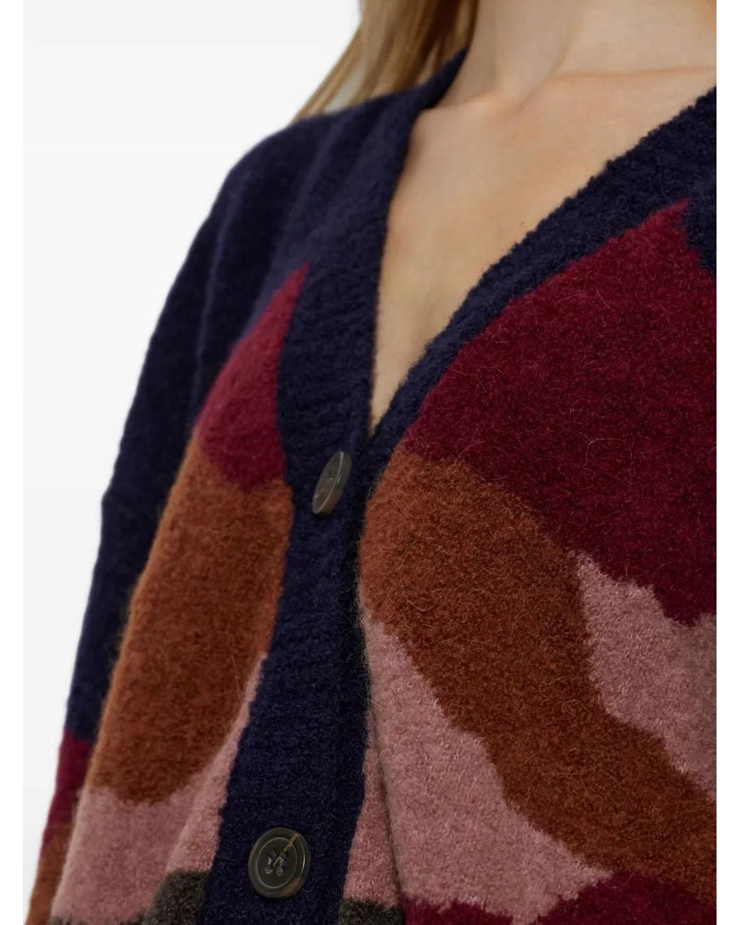 Akep Blue Abstract-Pattern V-Neck Cardigan