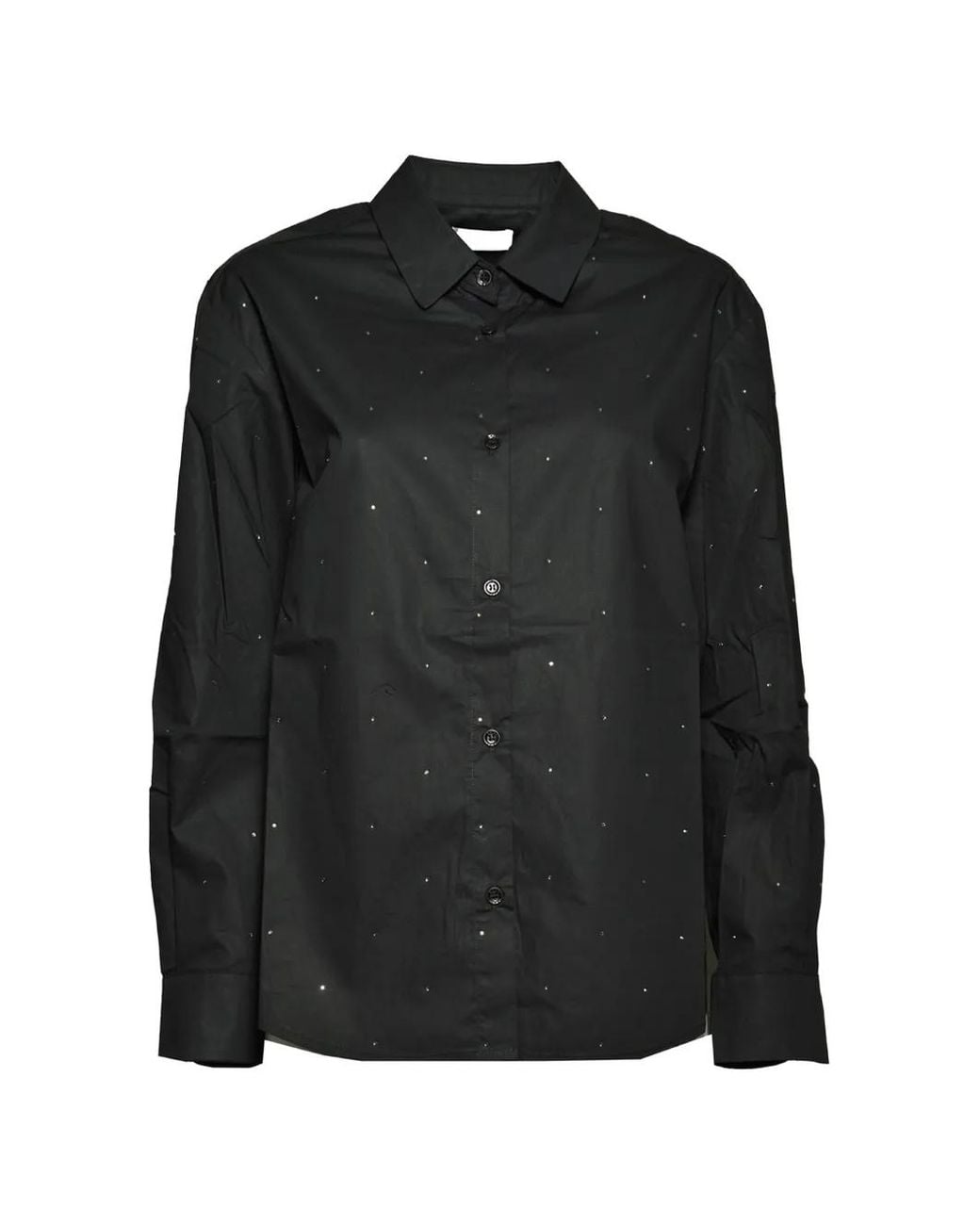 Mc2 Saint Barth Black Meredith Linen Shirt With Polka Dots Embroidery