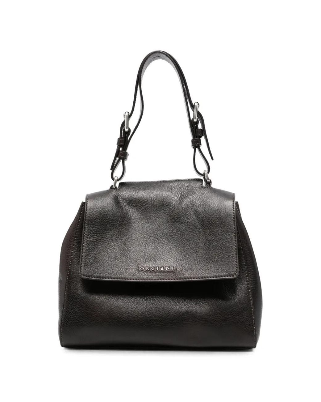 Orciani Black Sveva Foldover-Top Grained-Leather Tote Bag