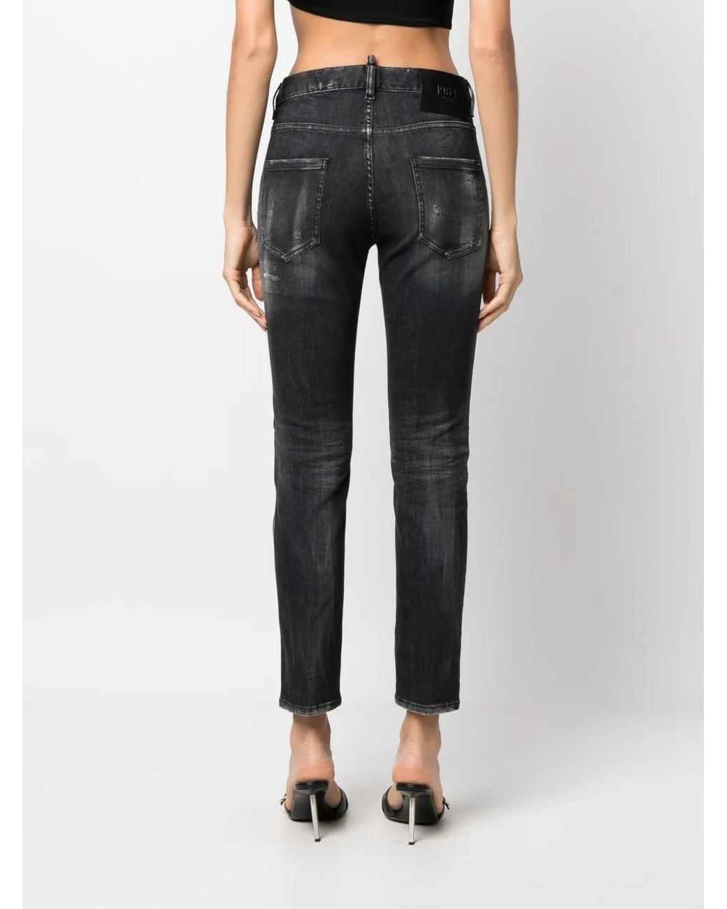 DSquared² Gray Distressed Cropped Skinny Jeans