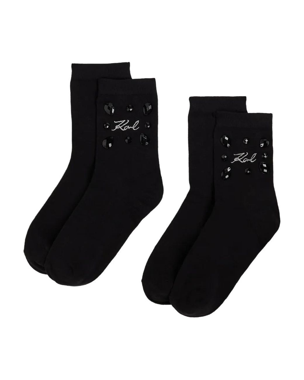 Karl Lagerfeld Black Gem-Embellished Logo Socks