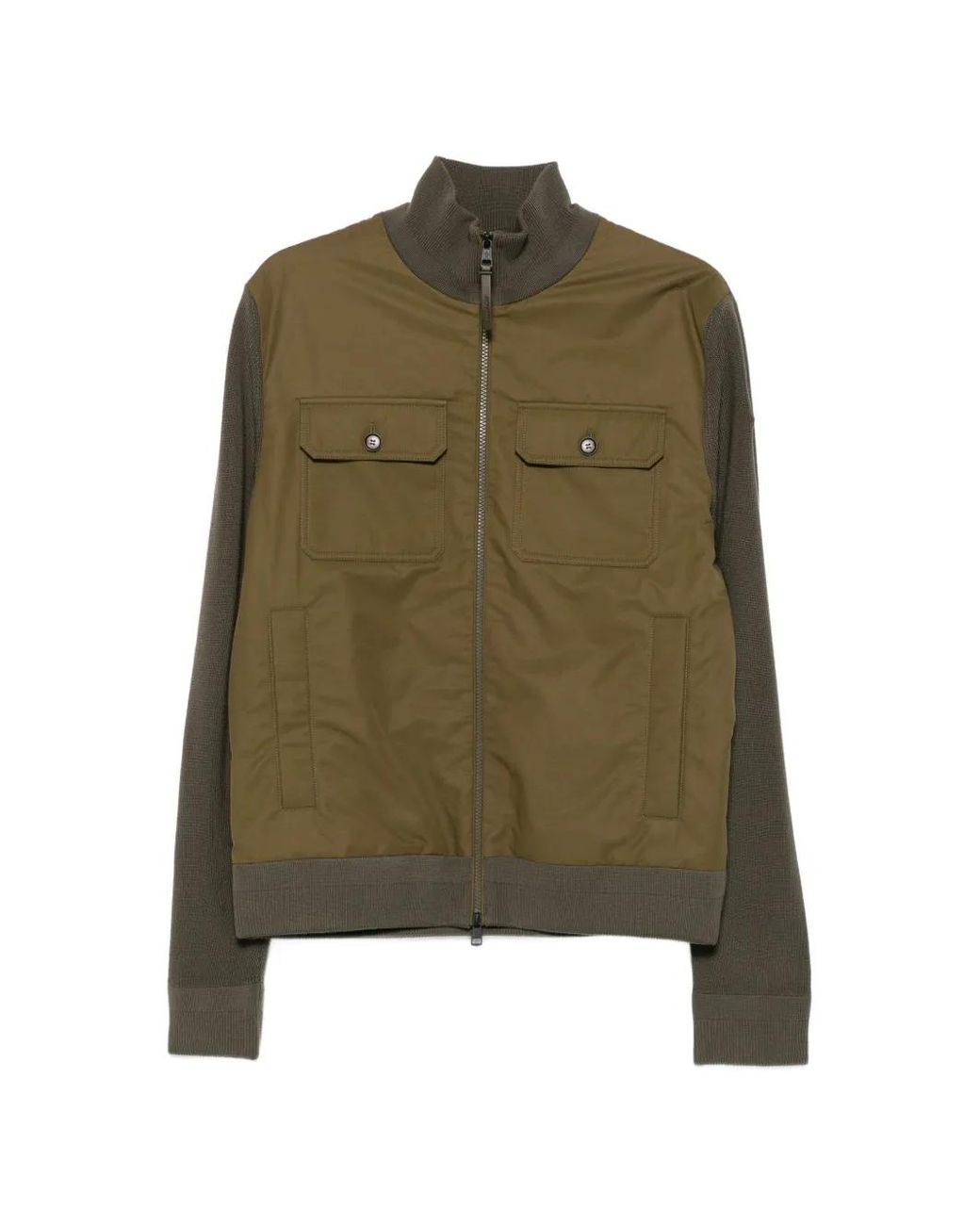 Moncler Green Panelled Zip-Up Sweater for men