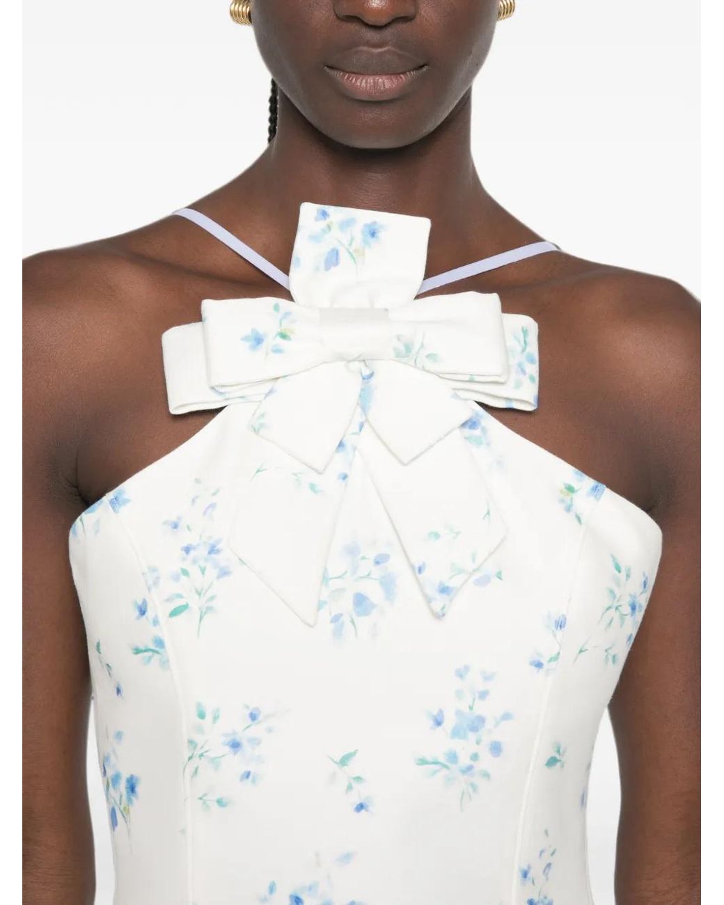 ShuShu/Tong White Floral-Print Bow-Detail Mini Dress