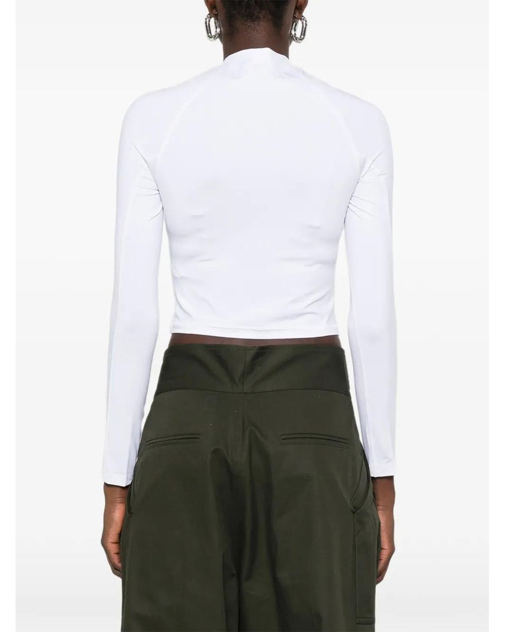 Balmain White T-Shirt Crop À Logo Imprimé