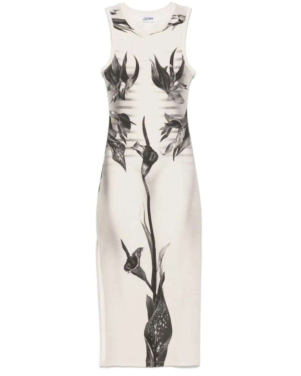 Jean Paul Gaultier White Floral-Print Midi Dress