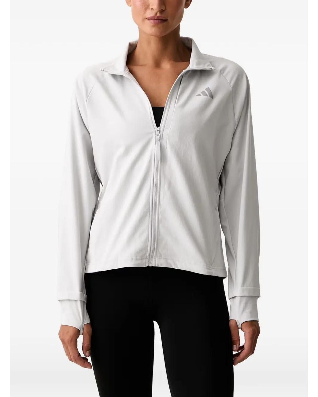 Adidas White Logo-Print Zip-Up Jacket
