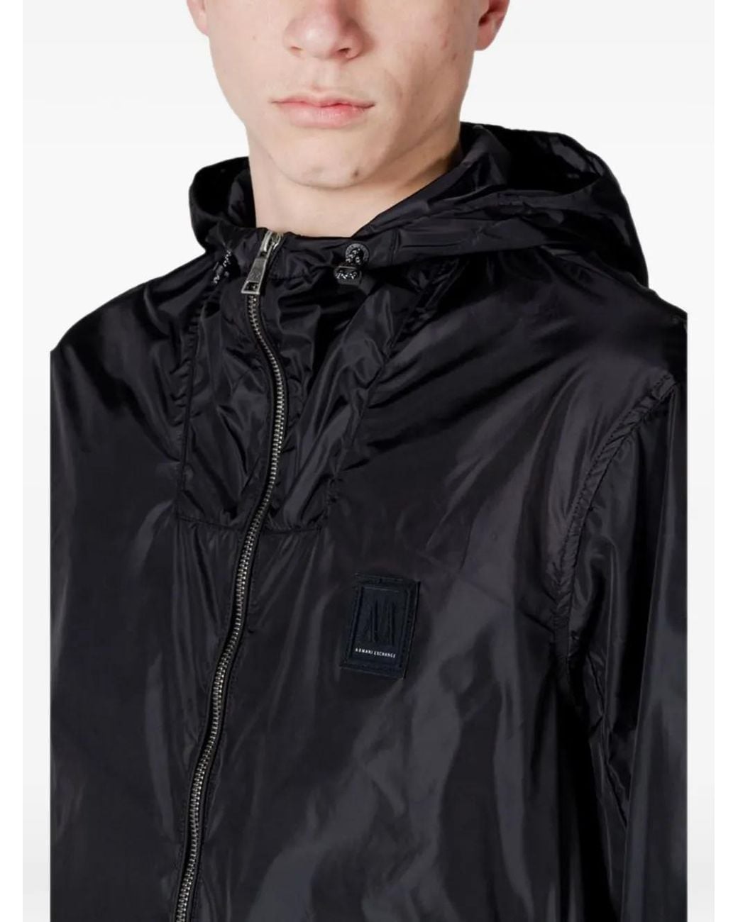 ARMANI EXCHANGE Blue Logo-Patch Hooded Jacket for men
