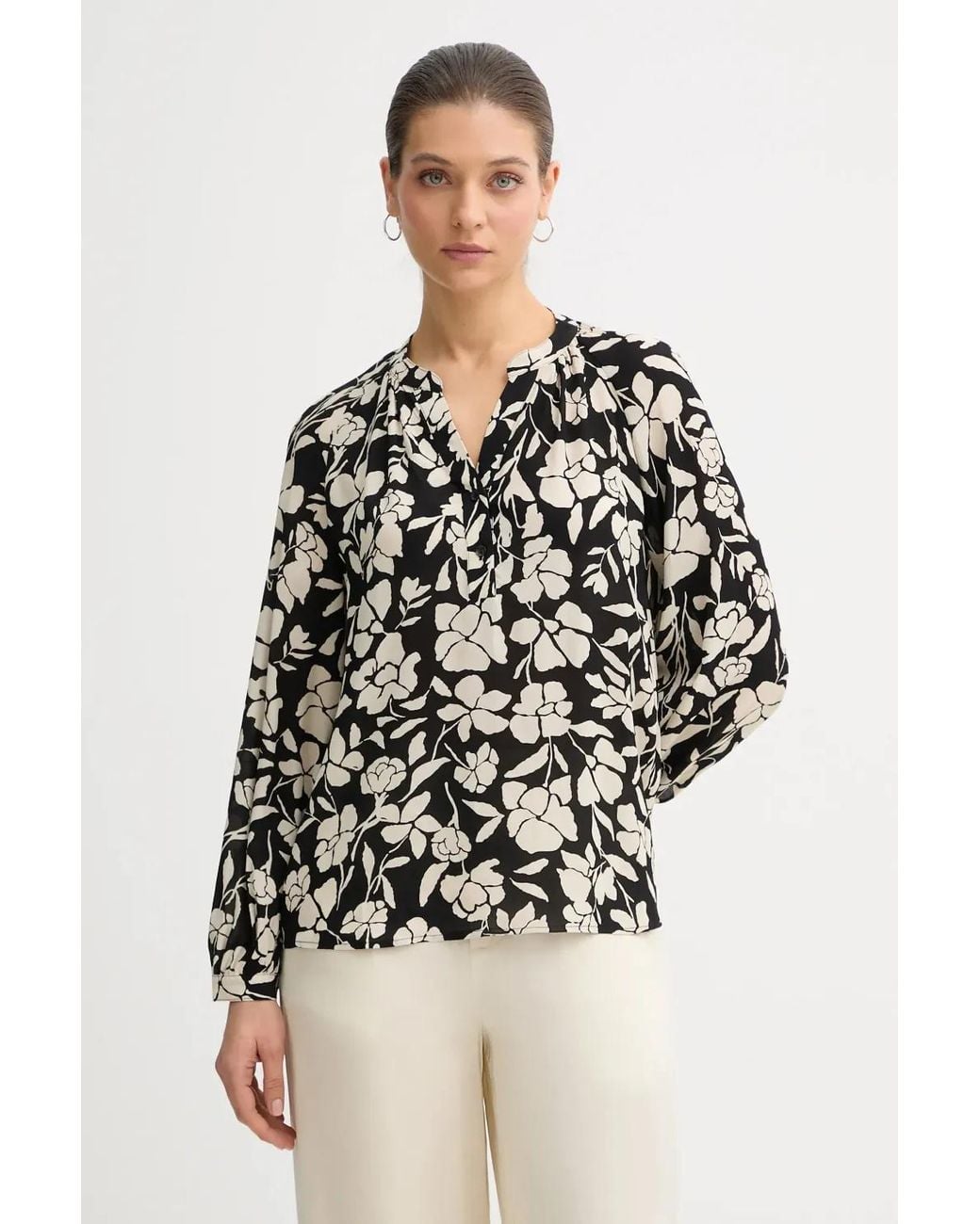 Benetton Black Floral-Print Long-Sleeve Blouse