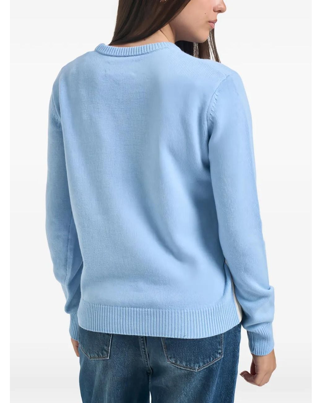 Mc2 Saint Barth Blue Light- New Queen Crewneck Knit With Mi Fai Volare Embroidery Sweater
